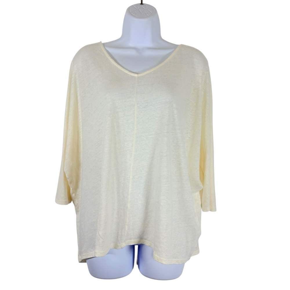 Garnet Hill Organic Linen Ivory Dolman V-Neck Tunic Top XL Relaxed Minimalist